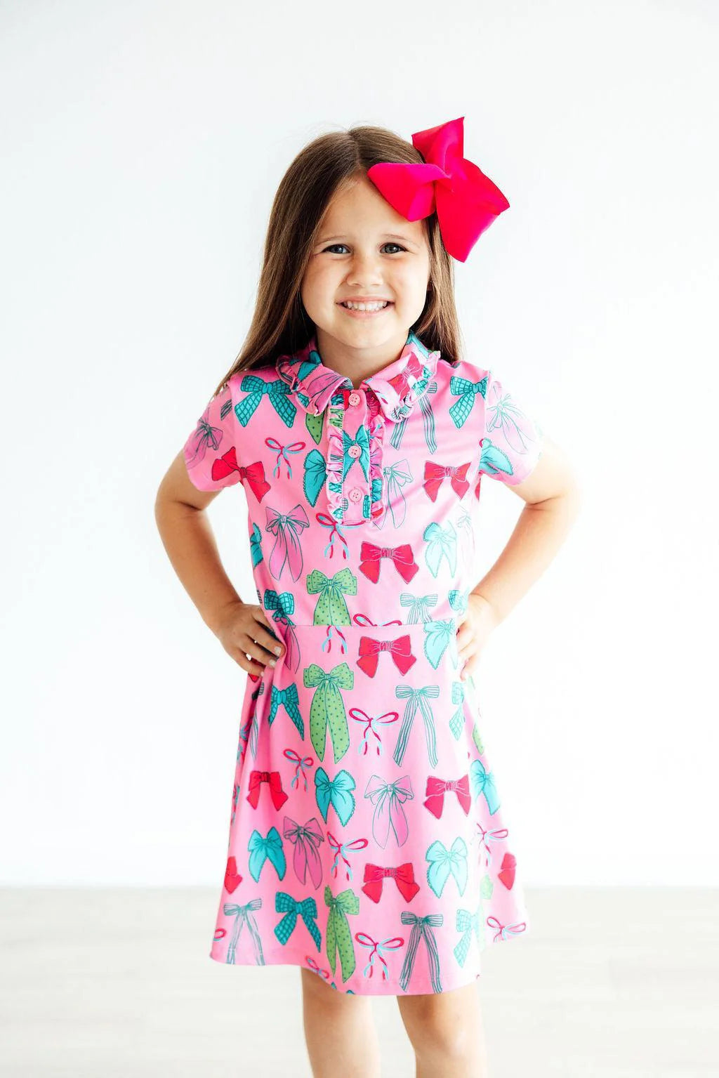 Bow Short Sleeve Collared Dress