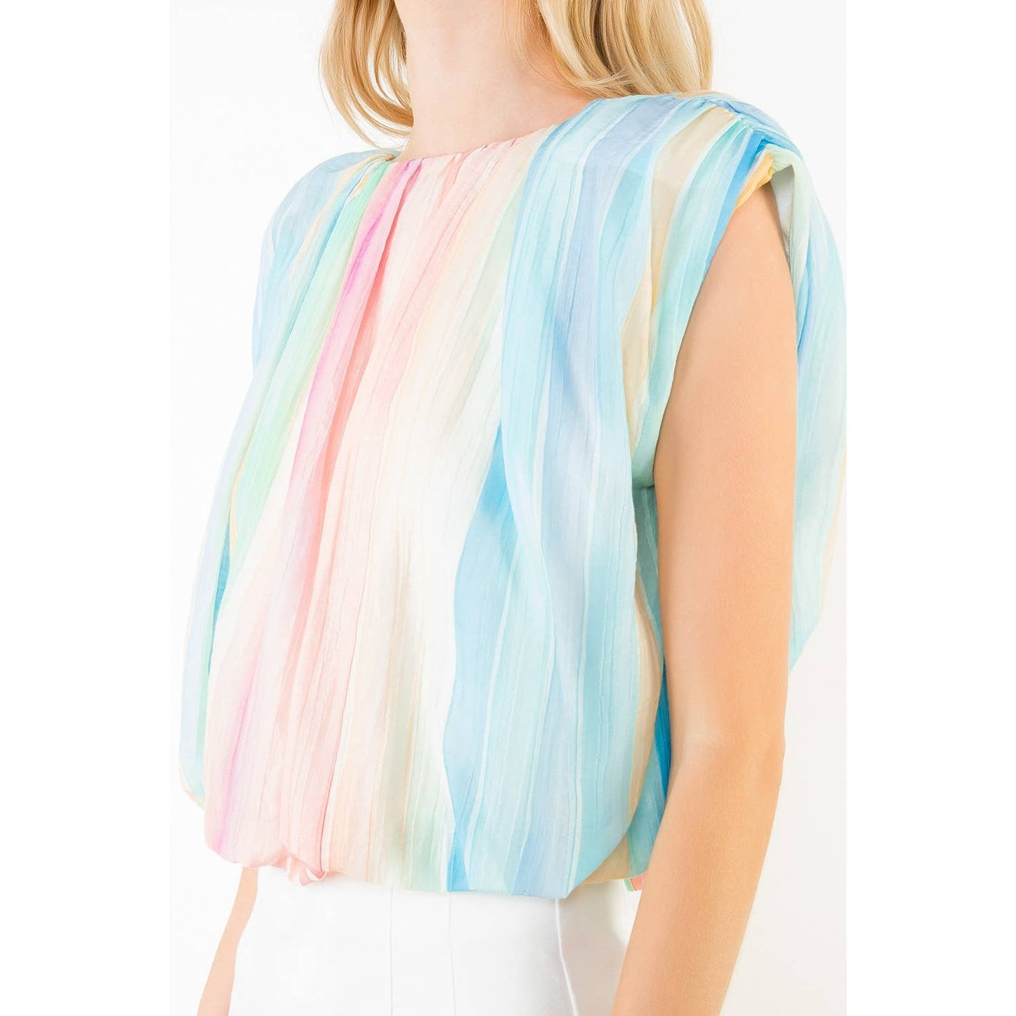 Pleated Multicolor Chiffon Top
