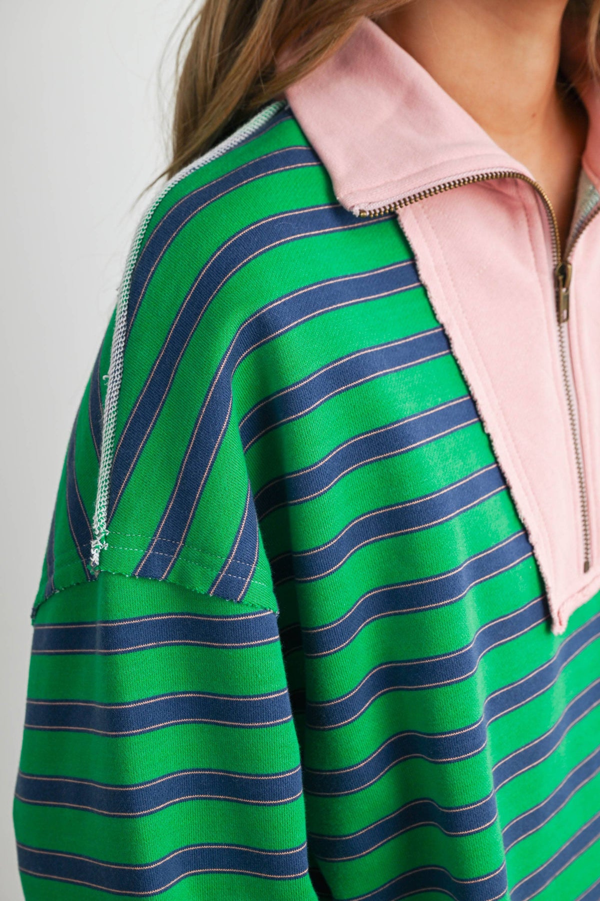 Striped Half Zip Contrast Collar Sweatshirt