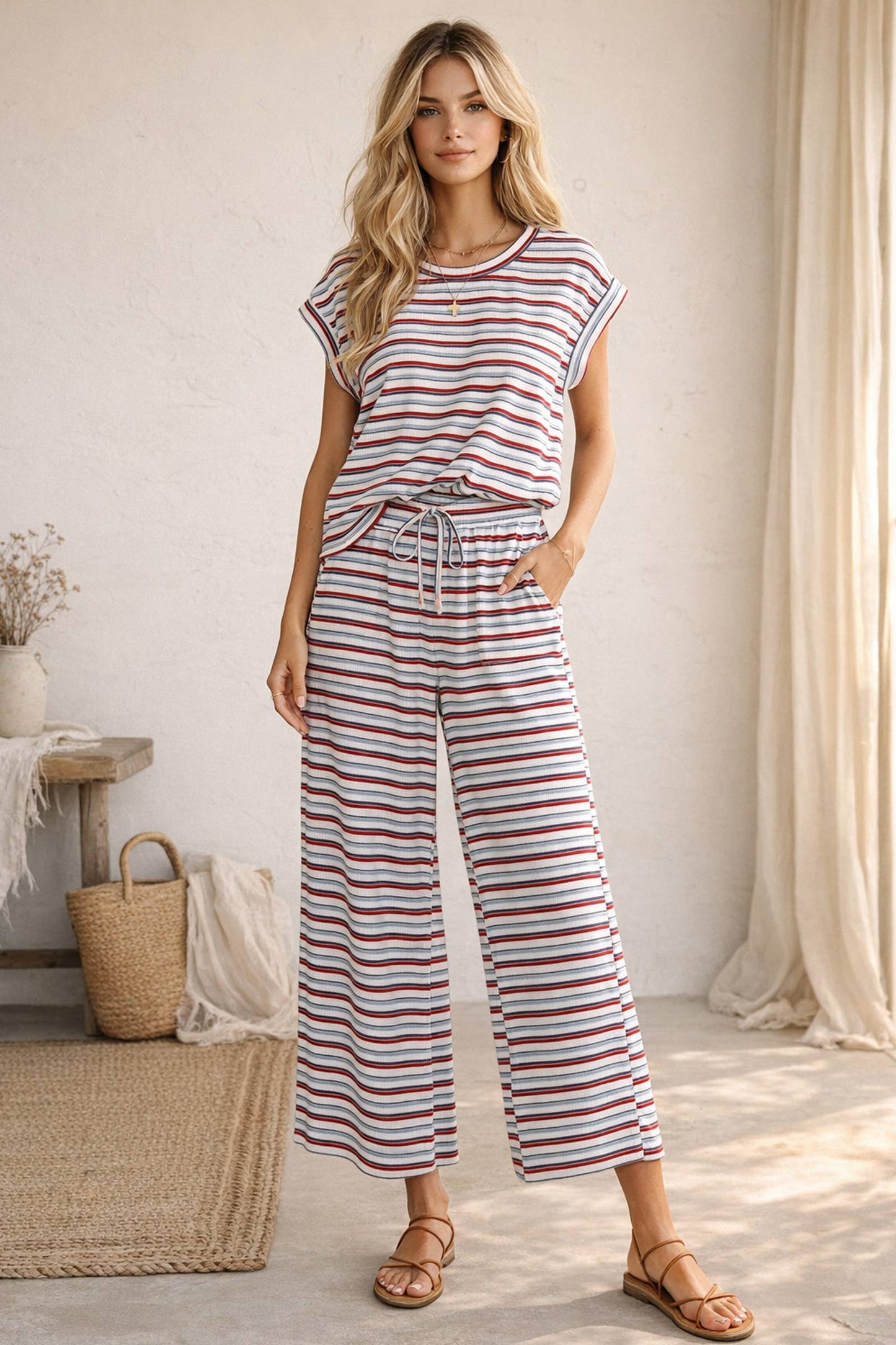 4th of July Americana Ribbed Striped Lounge Set