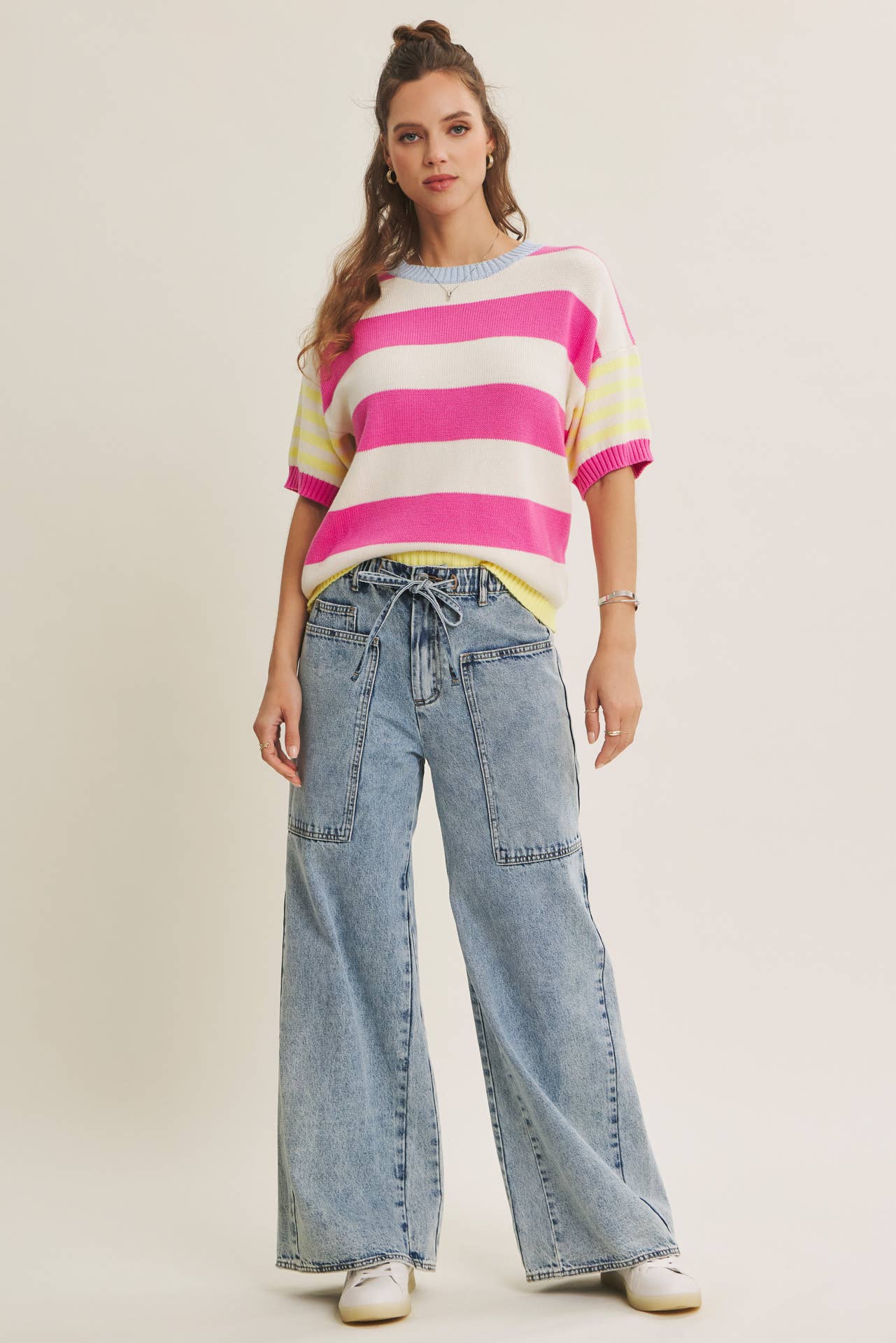 FEEL-GOOD PLAYFUL SUMMER MULTI STRIPE COTTON SWEATER TOP