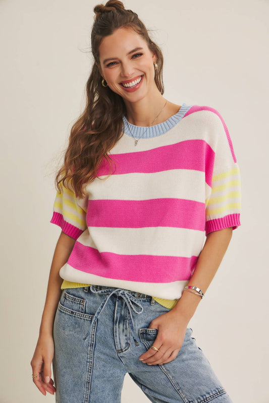 FEEL-GOOD PLAYFUL SUMMER MULTI STRIPE COTTON SWEATER TOP