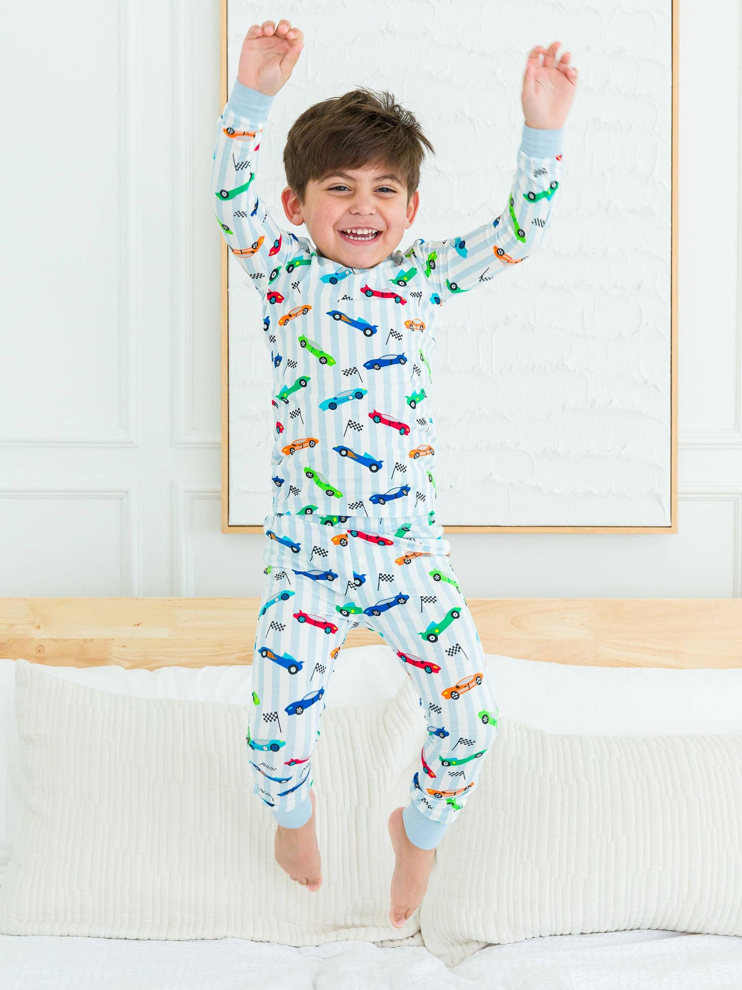 SoftSnooze™ Boys Bamboo Viscose Let's Roll Racecars Long Sleeve Pajama Set