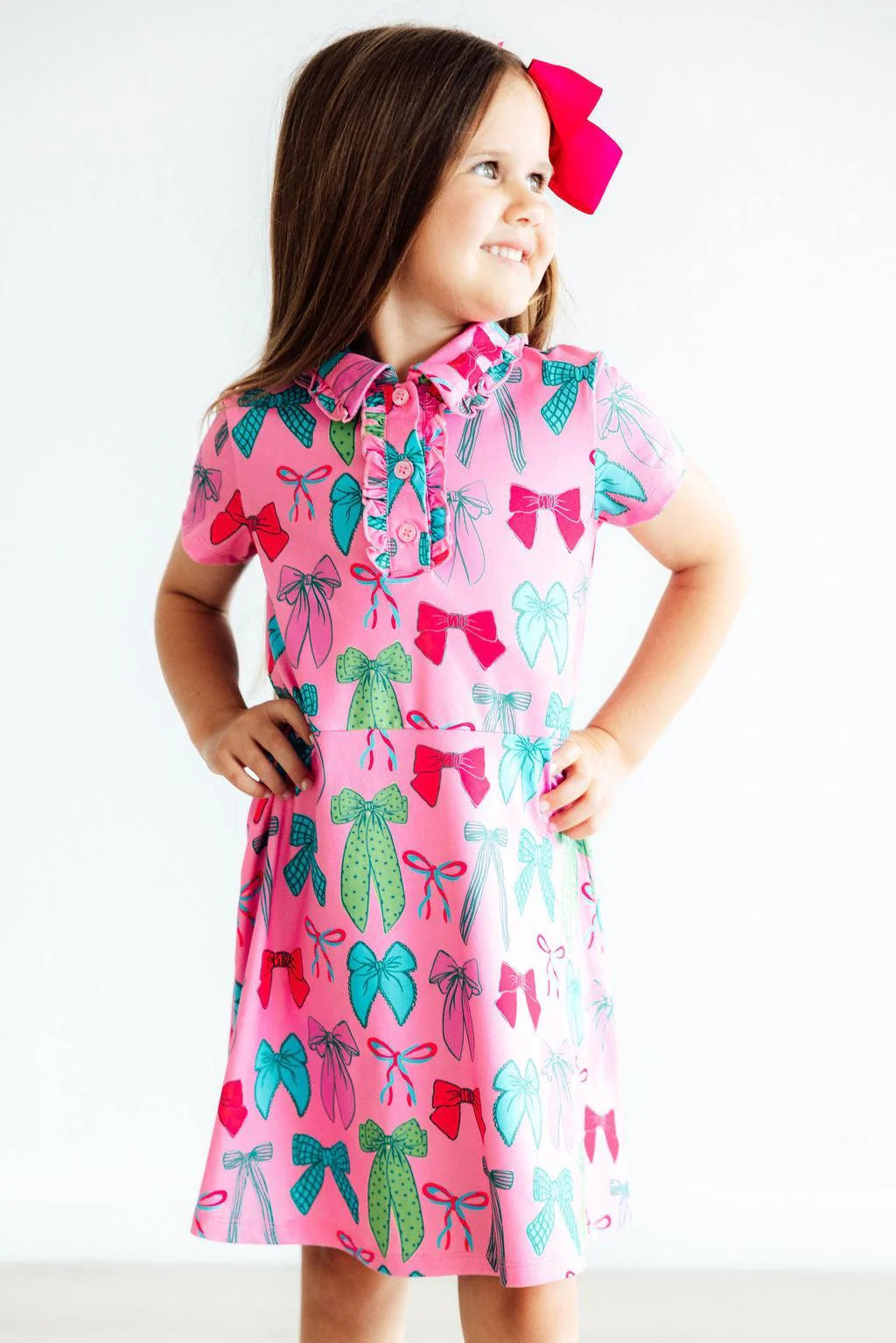 Bow Short Sleeve Collared Dress