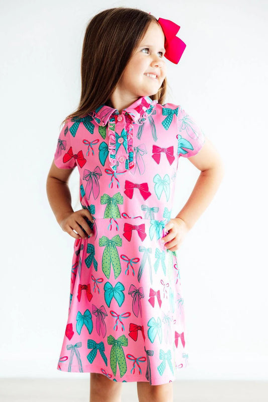 Bow Short Sleeve Collared Dress