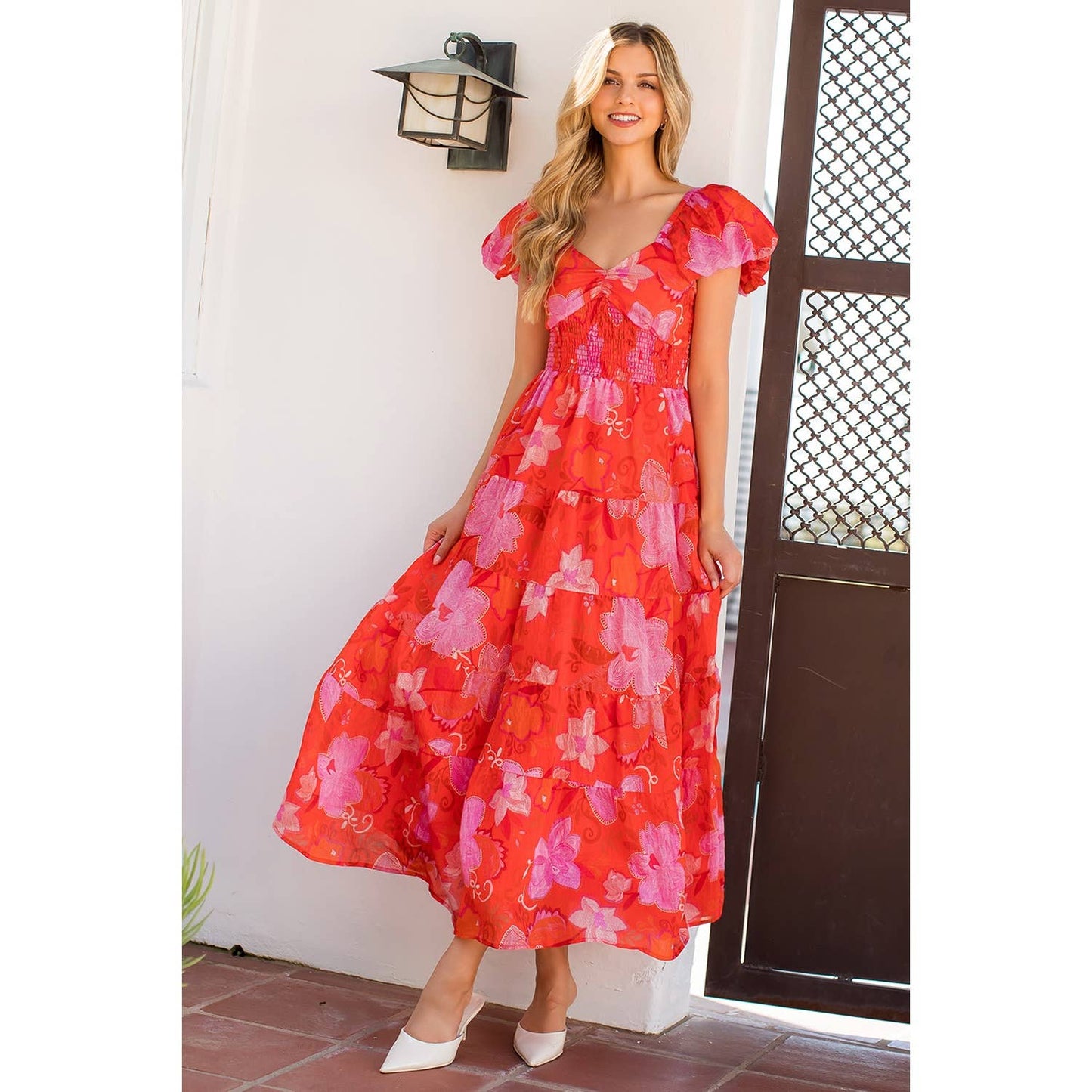 Smocked Puff Sleeve Floral Dress