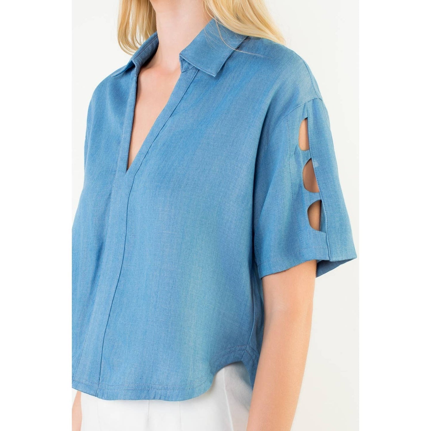 Short Sleeve Cutout Denim Top