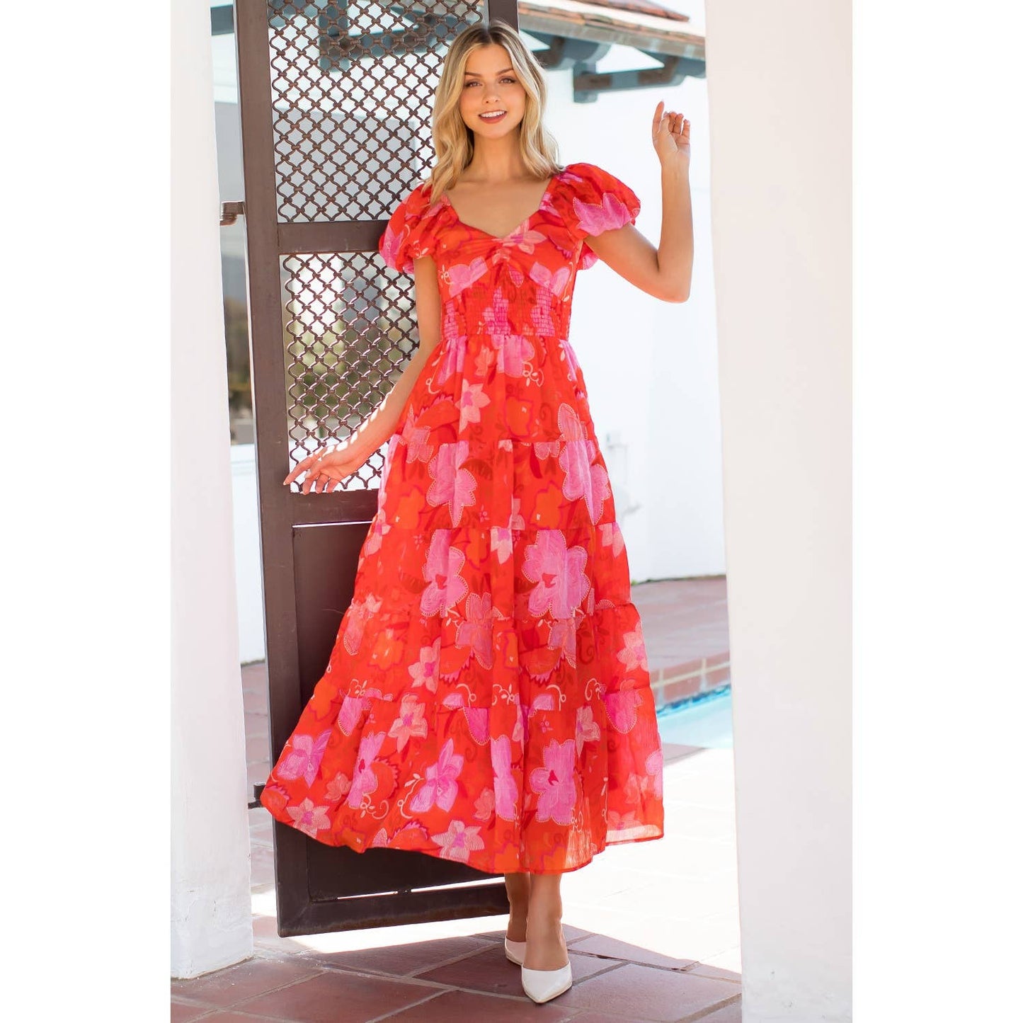 Smocked Puff Sleeve Floral Dress