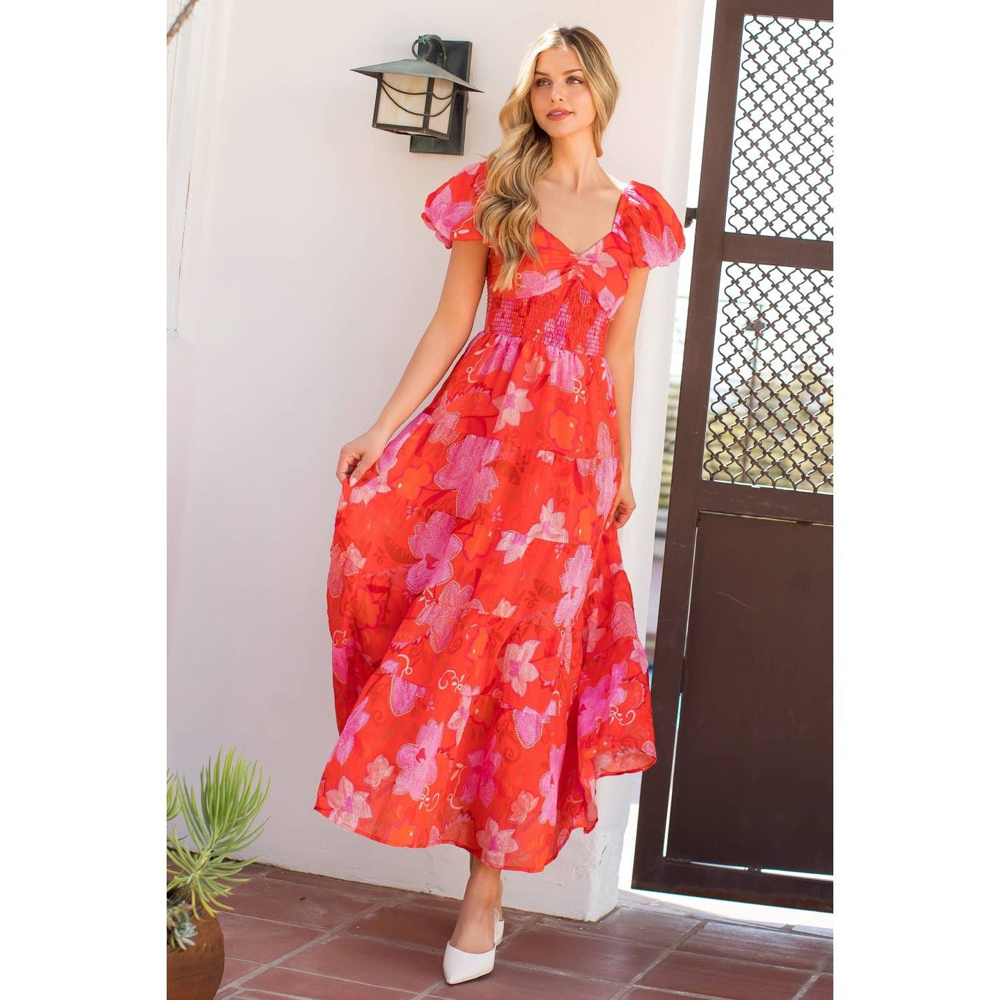 Smocked Puff Sleeve Floral Dress