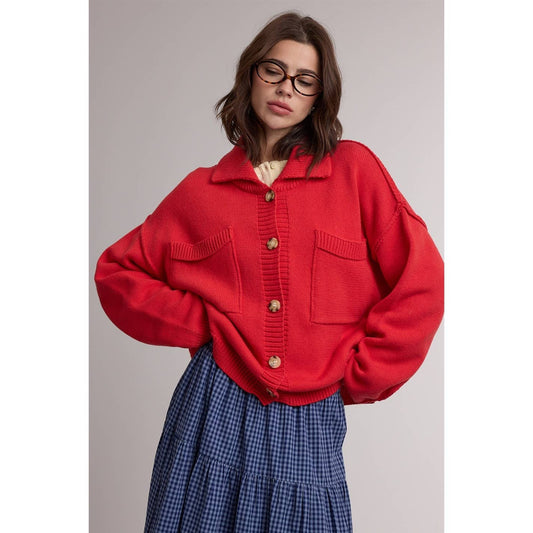 COLLARED POCKET SWEATER CARDIGAN
