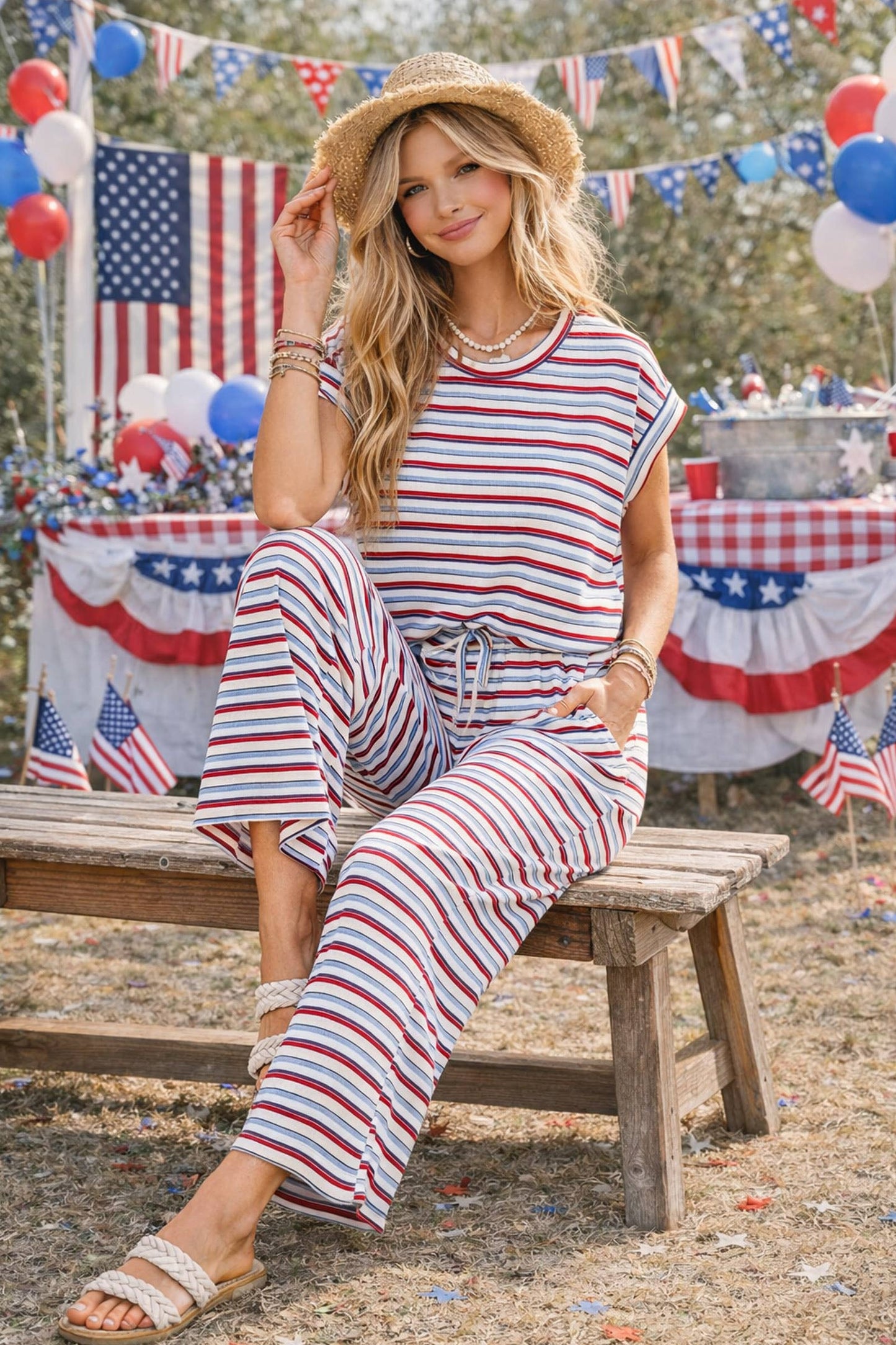 4th of July Americana Ribbed Striped Lounge Set