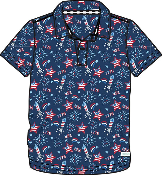 Boys Red White & Boom Fireworks Knit Short Sleeve Performance Polo