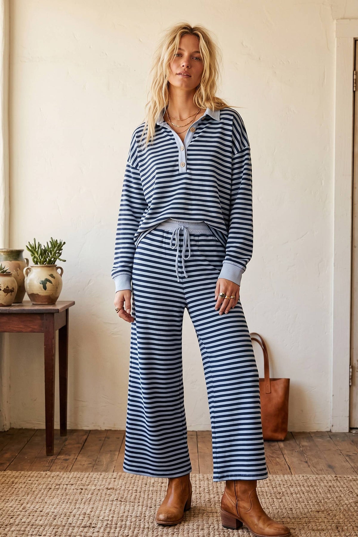 Soft Touch Stripe Wide Leg Set