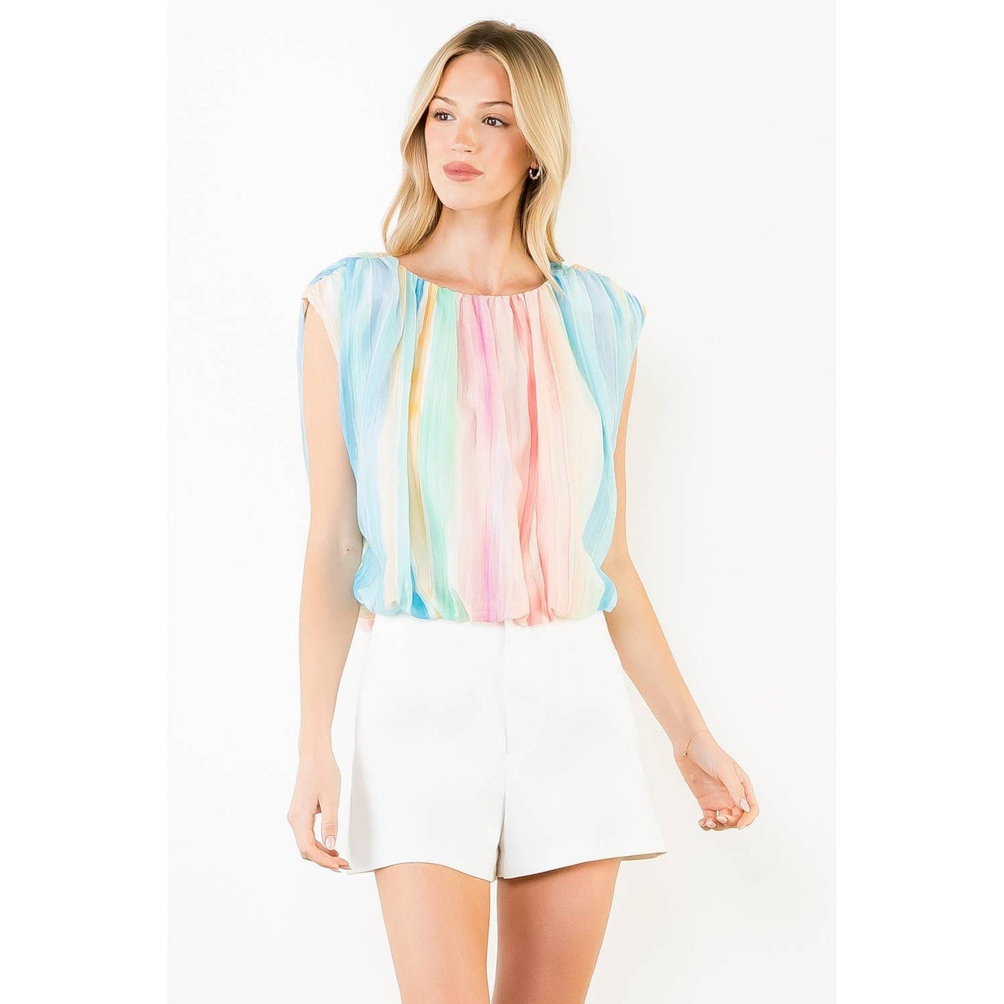 Pleated Multicolor Chiffon Top