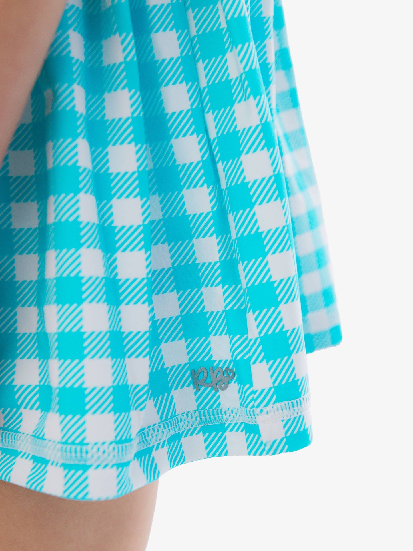 Girls Bright Aqua Gingham Pleated Skirt Active Dress & Bike Short Set