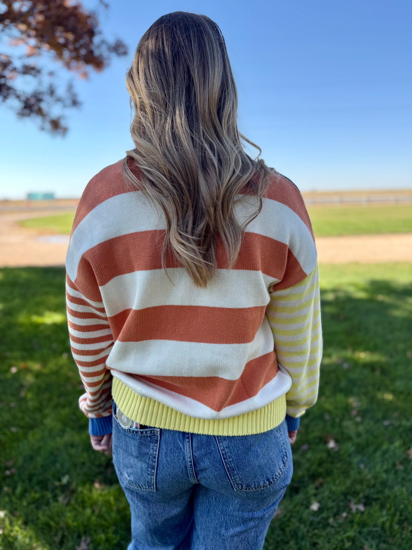 Joyful Color Blocked Striped Sweater
