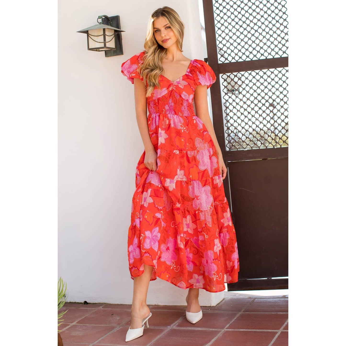 Smocked Puff Sleeve Floral Dress
