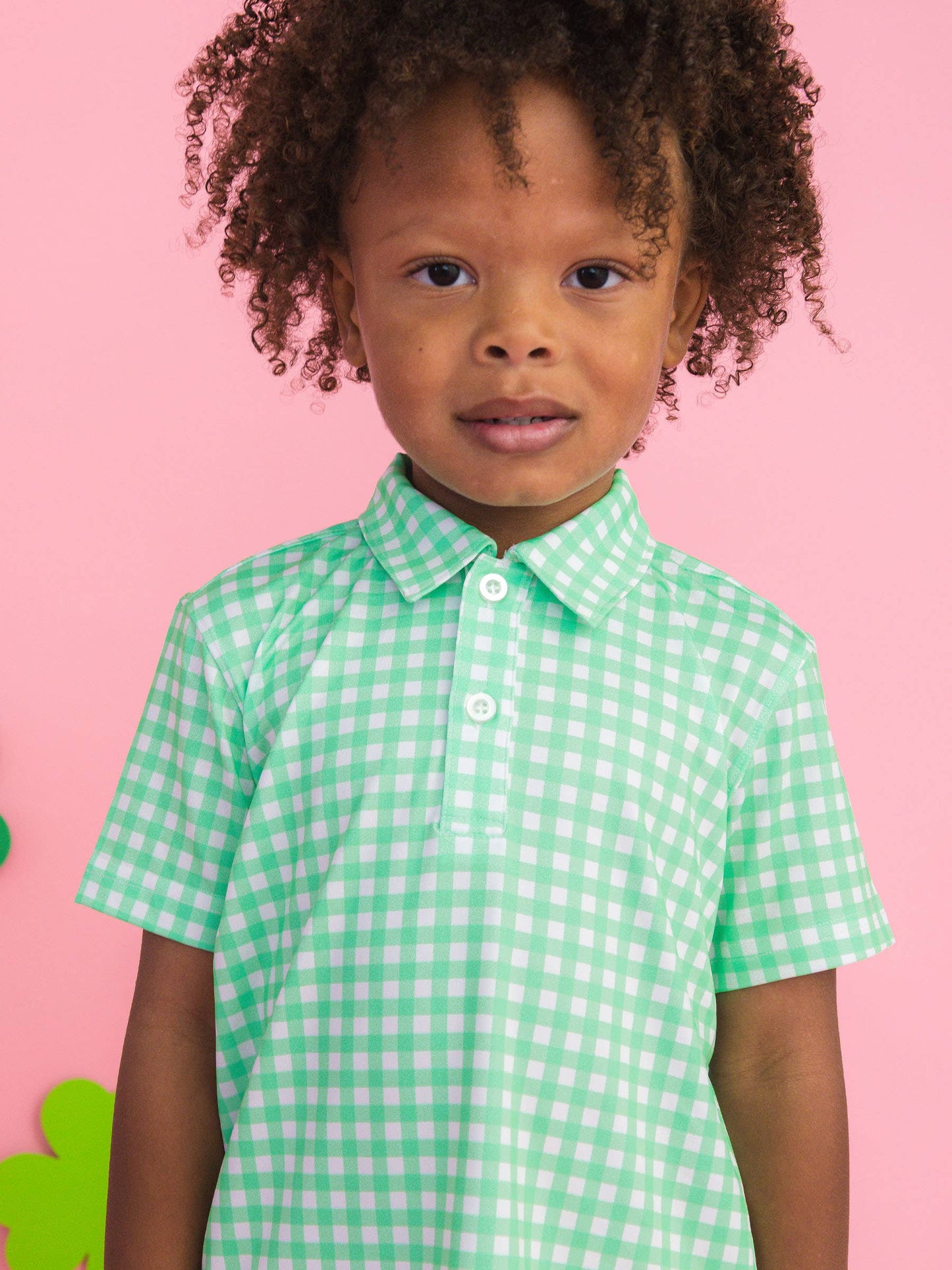 Boys Classic Spring Bud Gingham Knit Short Sleeve Performance Polo