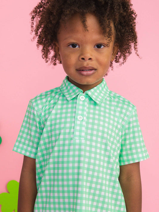 Boys Classic Spring Bud Gingham Knit Short Sleeve Performance Polo