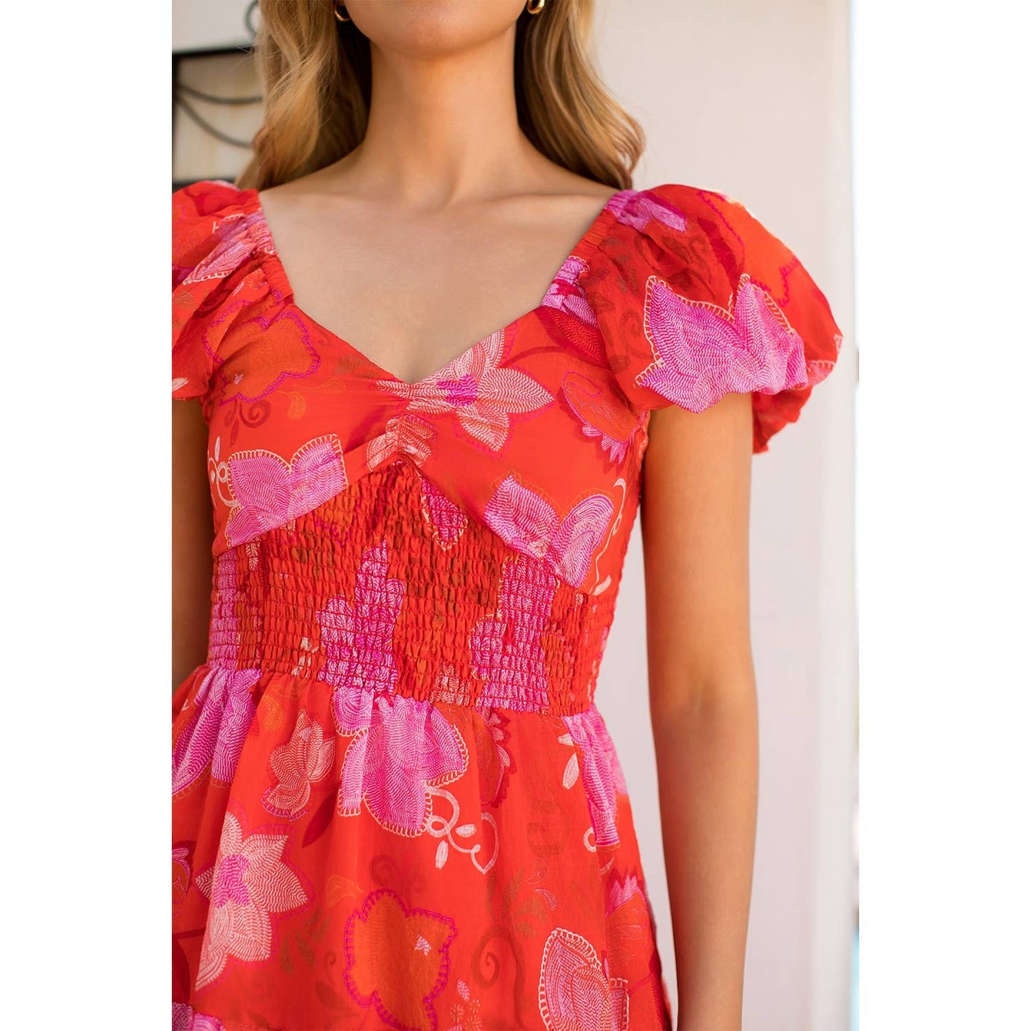 Smocked Puff Sleeve Floral Dress