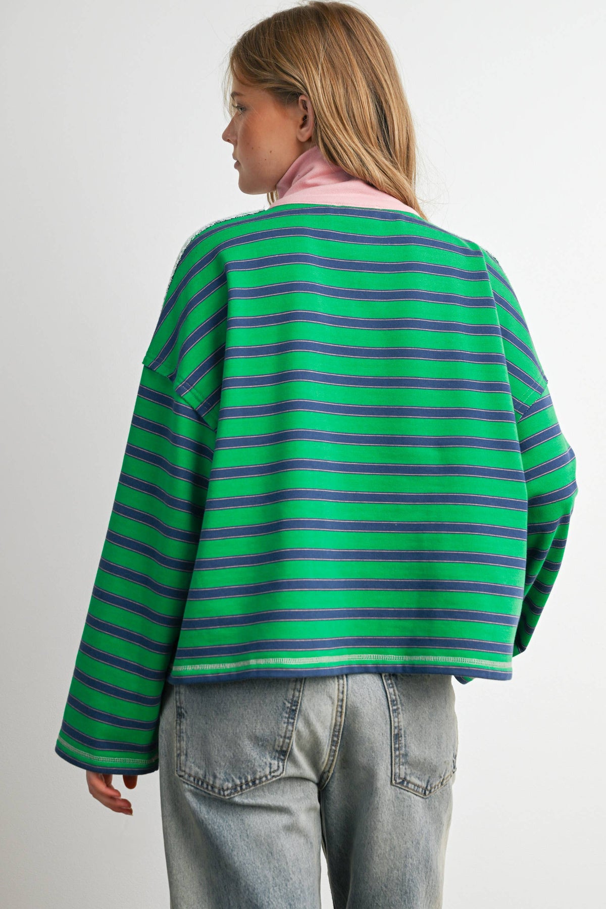Striped Half Zip Contrast Collar Sweatshirt