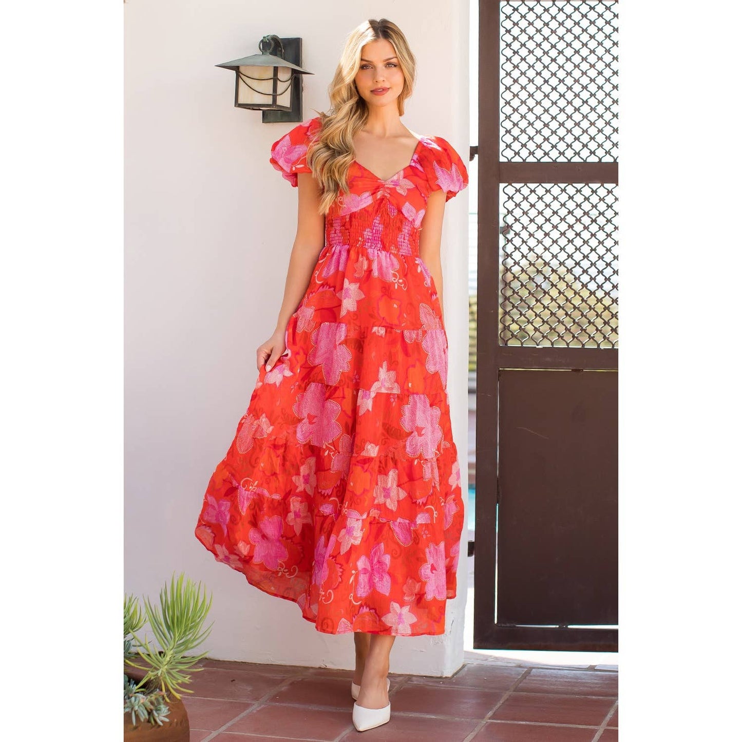 Smocked Puff Sleeve Floral Dress