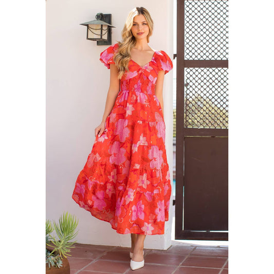 Smocked Puff Sleeve Floral Dress