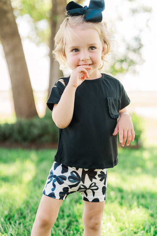 Black Ruffle Tee and Biker Shorts Set
