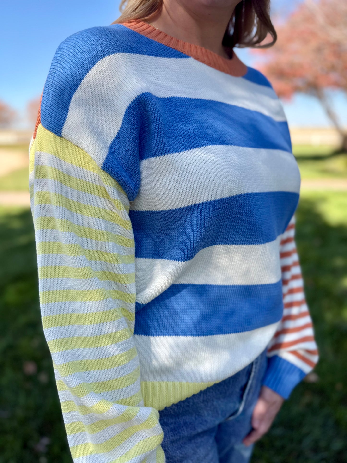 Joyful Color Blocked Striped Sweater