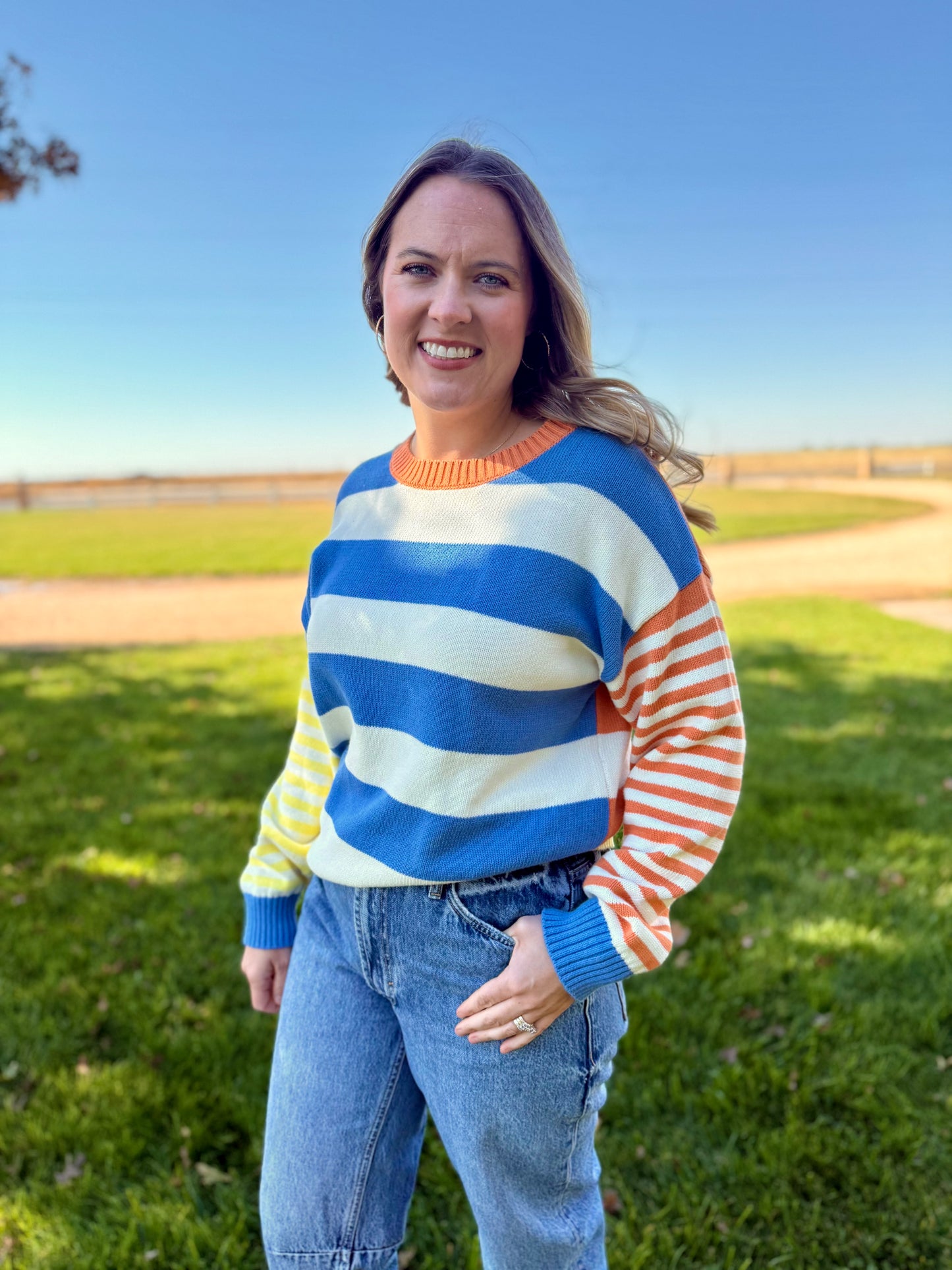 Joyful Color Blocked Striped Sweater