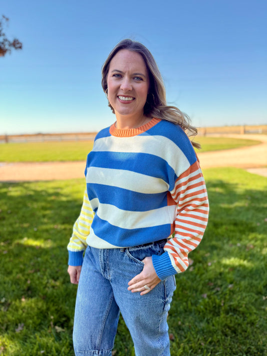 Joyful Color Blocked Striped Sweater