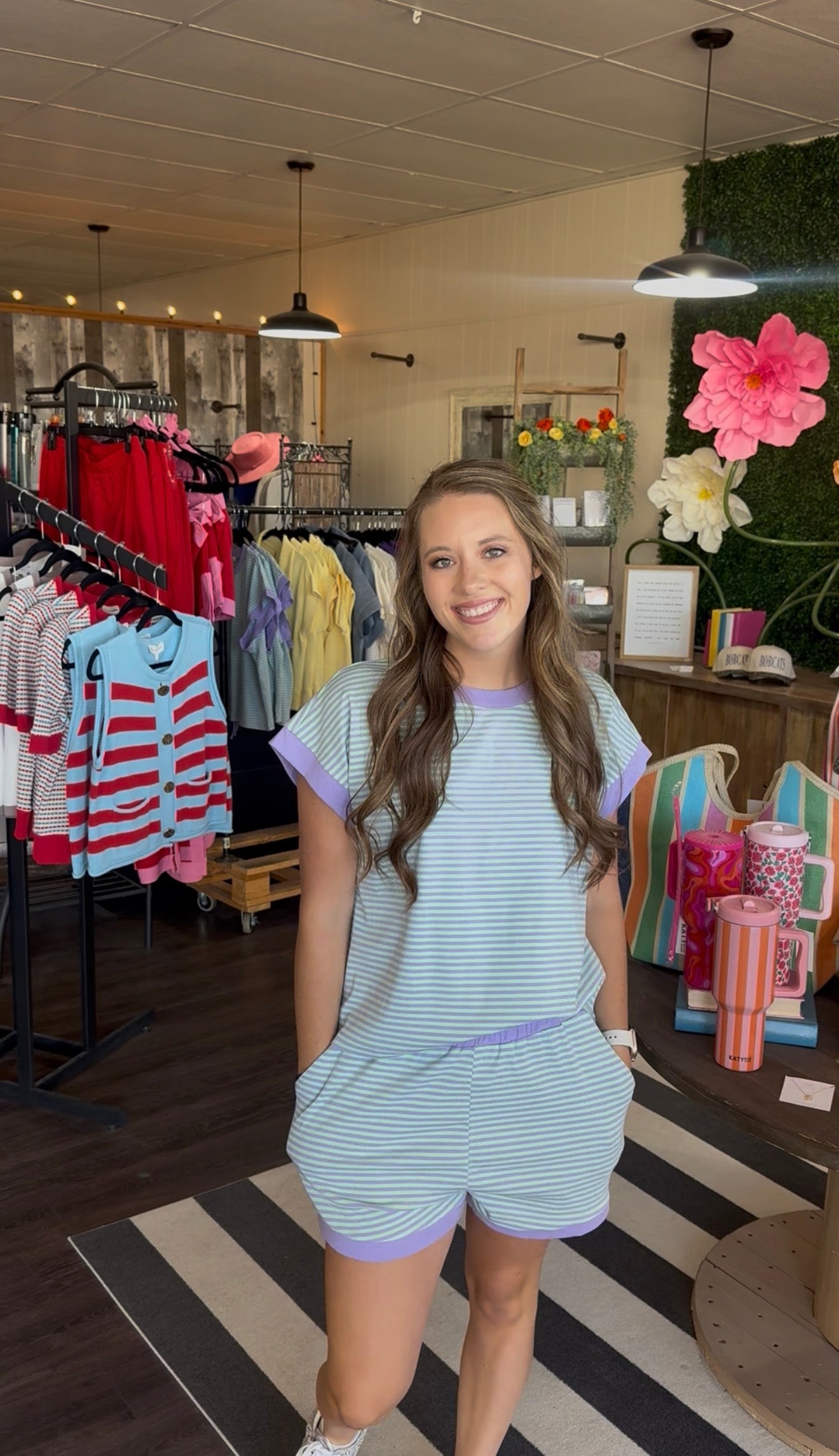 Striped Knit Top and Shorts Lounge Set