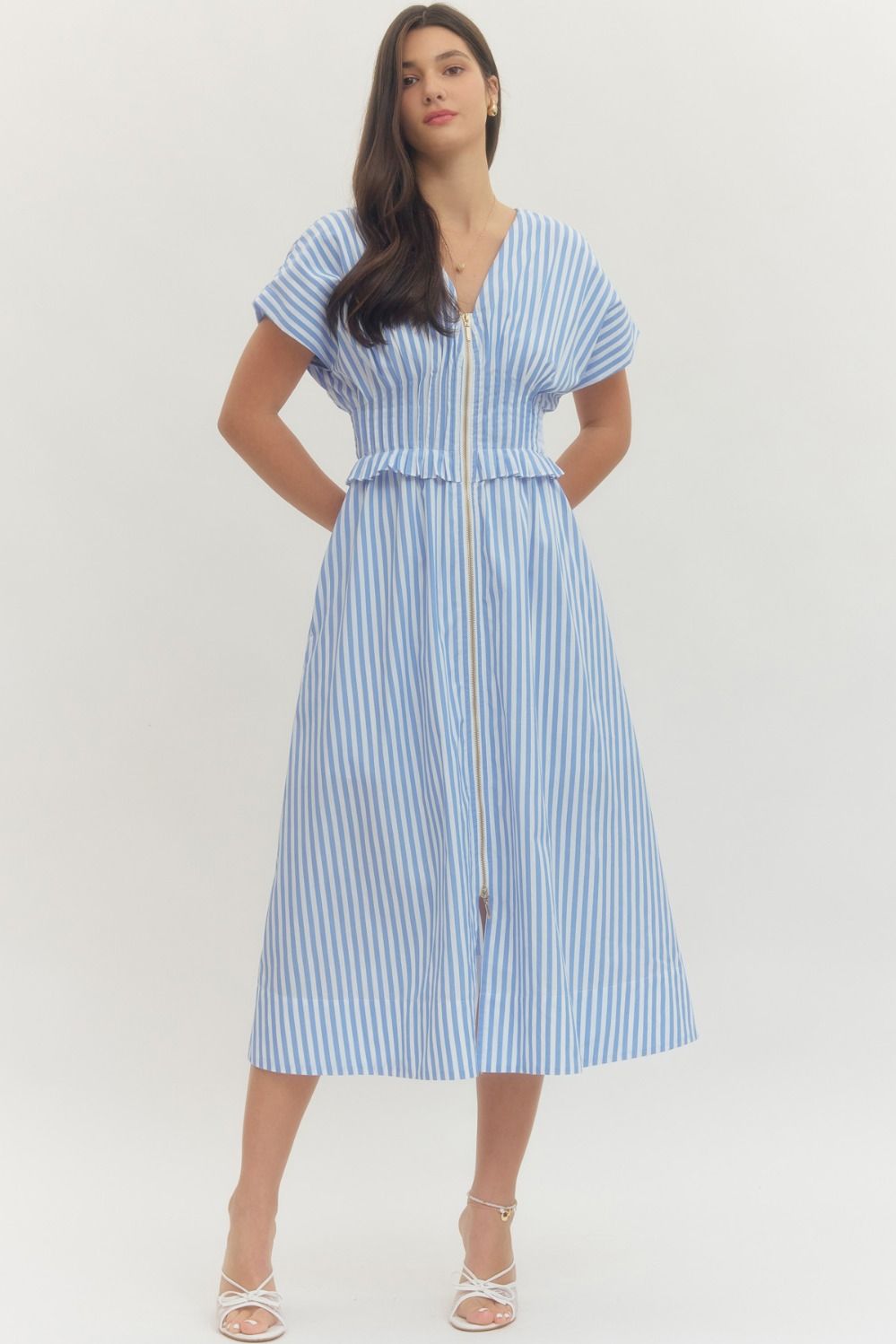 Blue Striped Ruffle Dress