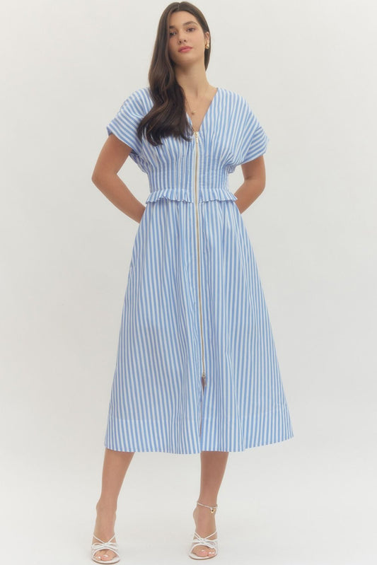 Blue Striped Ruffle Dress