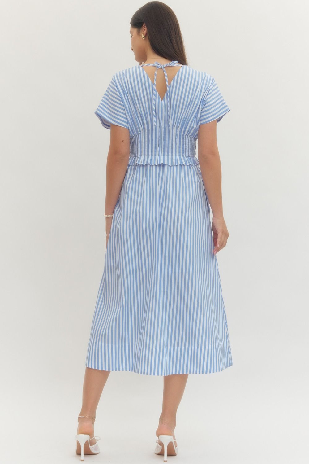Blue Striped Ruffle Dress