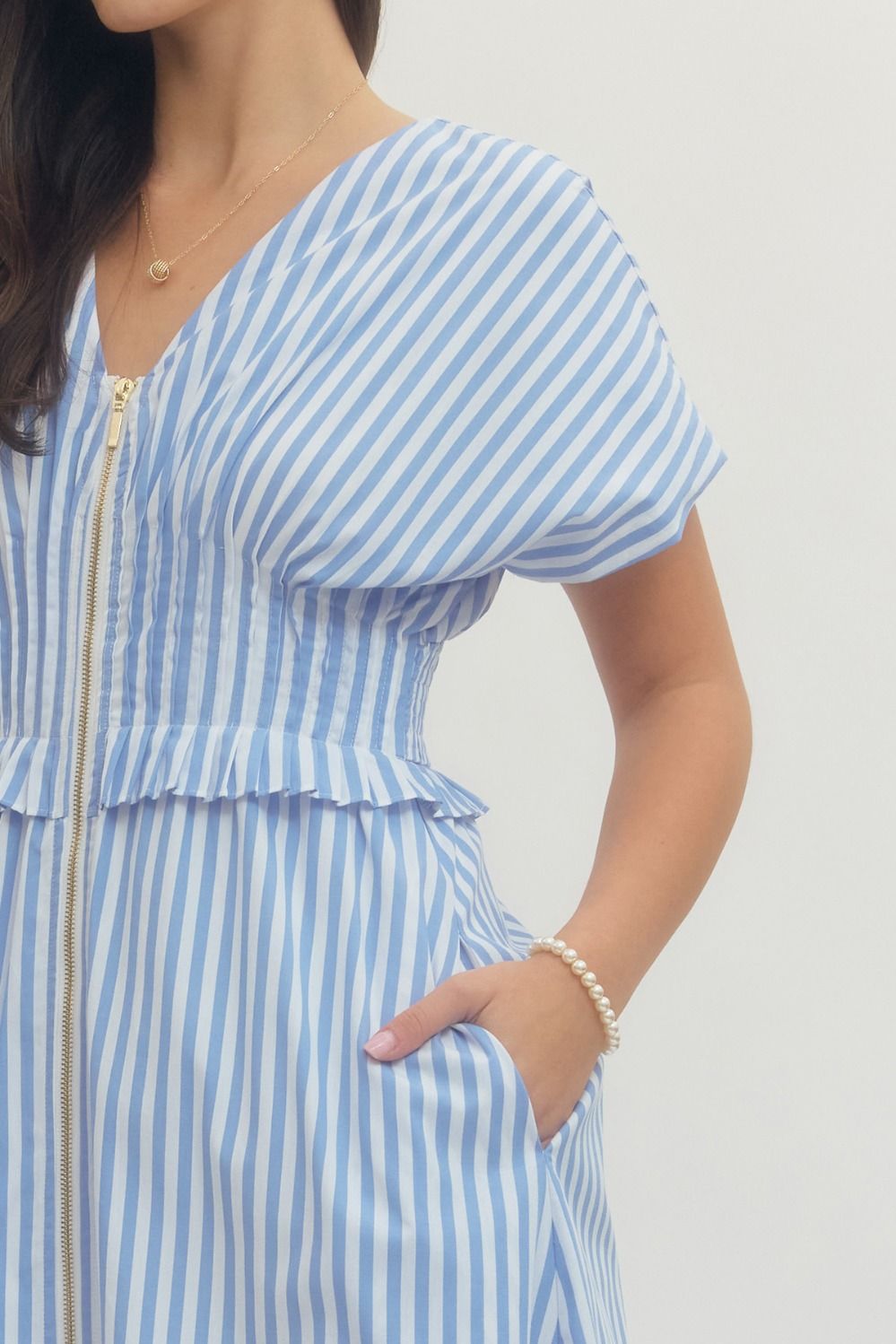 Blue Striped Ruffle Dress