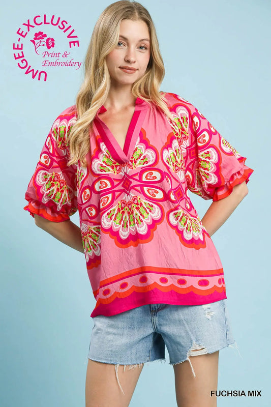 Pink Collared Peacock Top