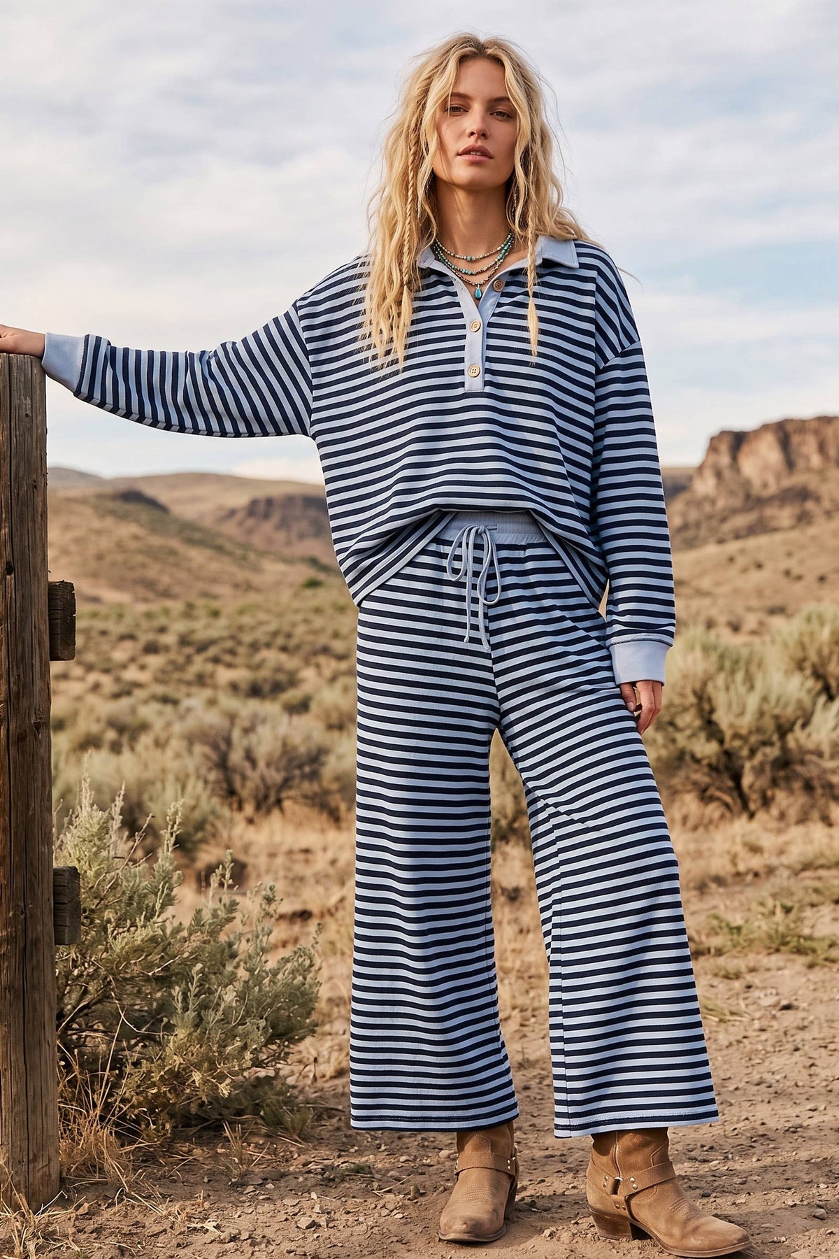 Soft Touch Stripe Wide Leg Set