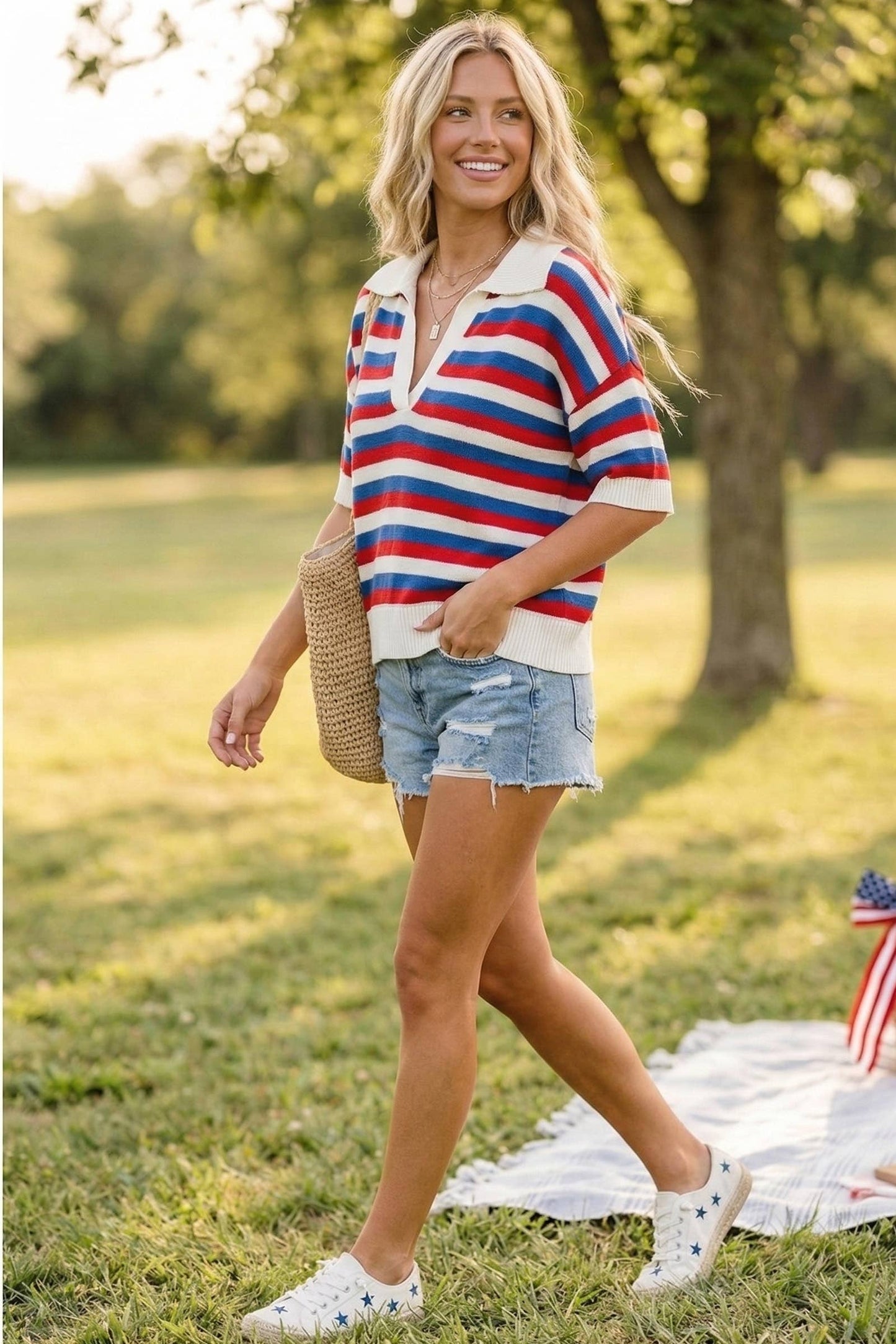 4th of July Americana Striped Sweater Top