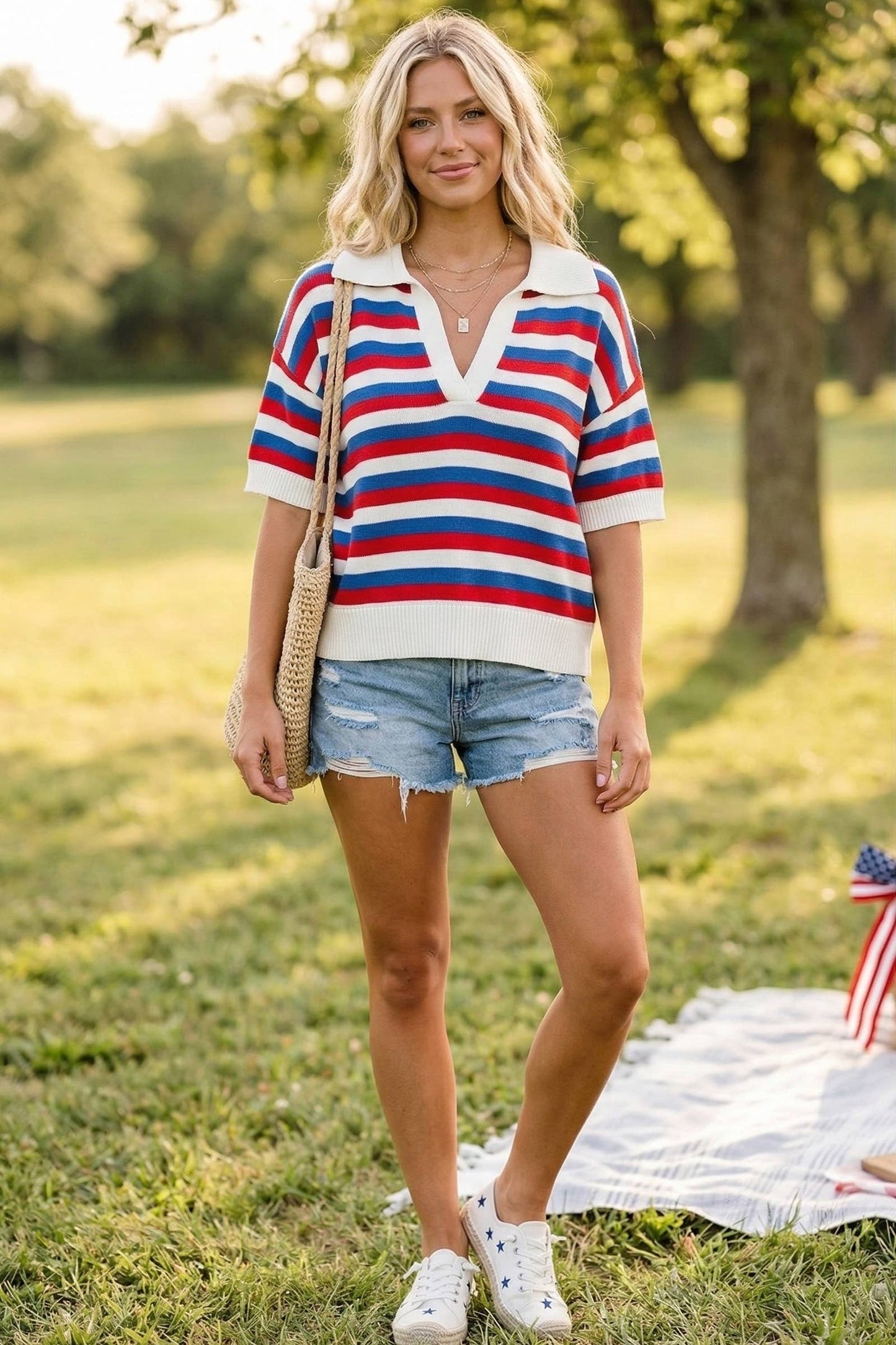 4th of July Americana Striped Sweater Top
