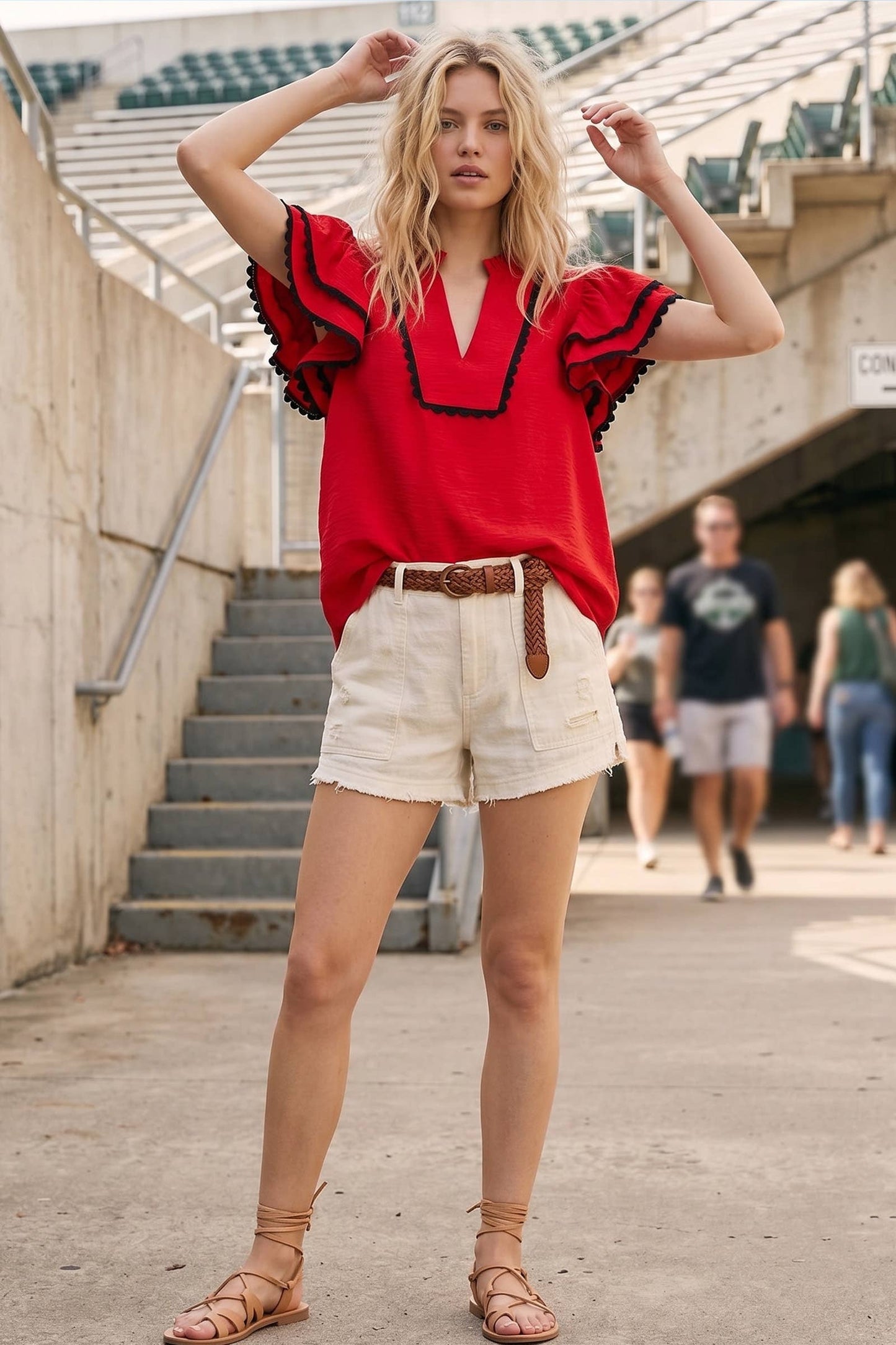 Ruffle Sleeve Scallop Trim Top