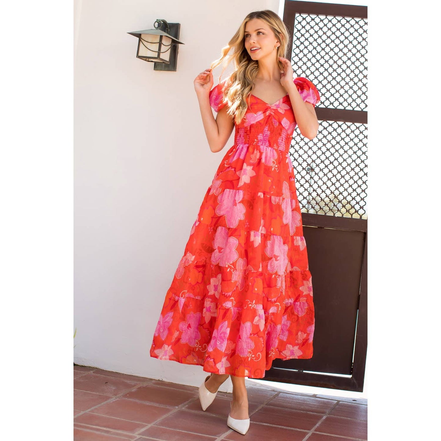 Smocked Puff Sleeve Floral Dress