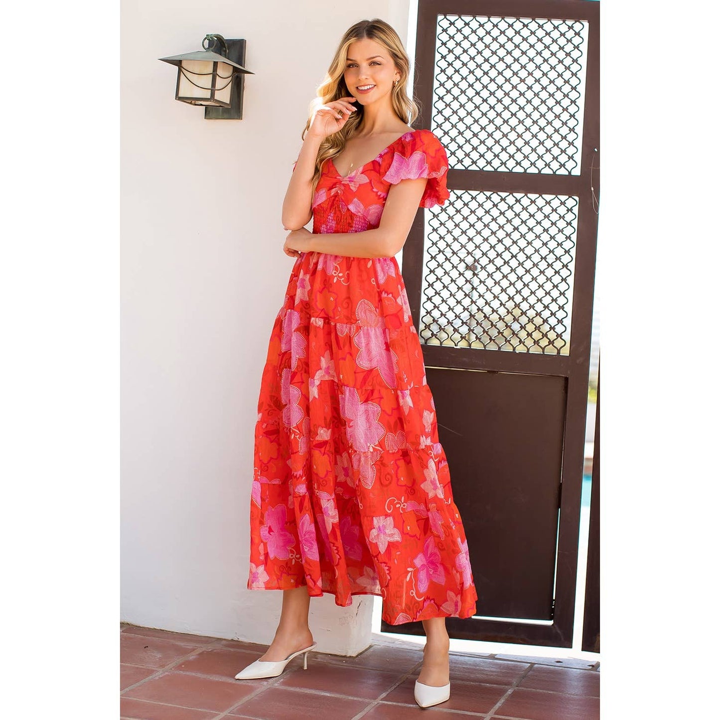 Smocked Puff Sleeve Floral Dress